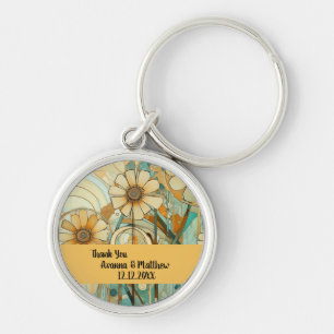 Peach and Beige Floral Abstract Key Ring
