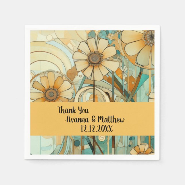 Peach and Beige Floral Abstract Napkin (Front)