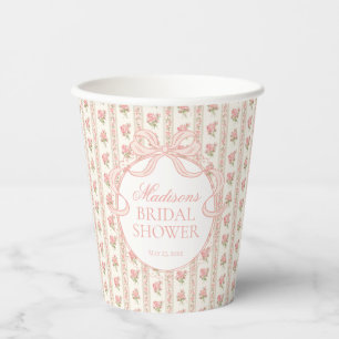 Peach and Beige Vintage Fancy Floral Bridal Shower Paper Cups