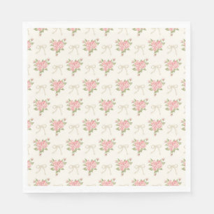 Peach and Beige Vintage Fancy Floral Party Dessert Napkin