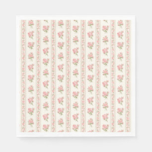 Peach and Beige Vintage Fancy Floral Party Dessert Napkin