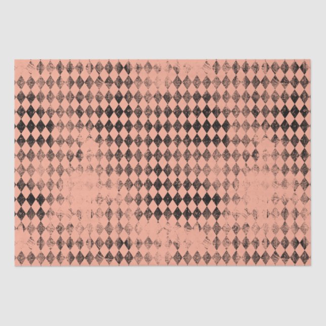 Peach and Black Distressed Harlequin Tissue Paper (Front)