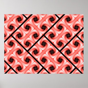 Peach and Black Volute Pattern Poster