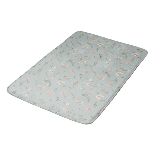 Peach and Blue Dreamflowers Bath Mat (Angled)