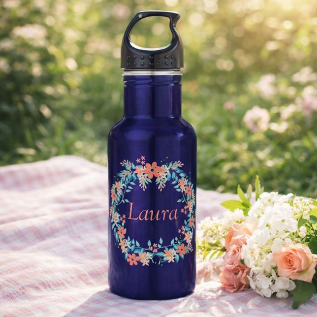 Peach and Blue Floral Wreath 532 Ml Water Bottle (Creator Uploaded)