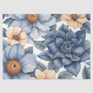 Peach and Blue Flowers Decoupage Tissue Paper