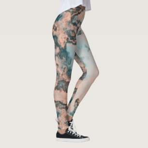 Peach and Blue Marble Abstract Leggings