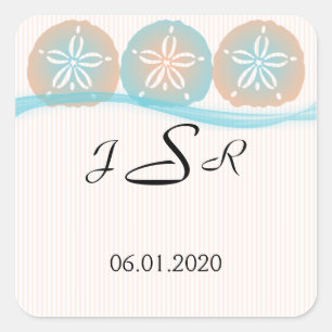 Peach and Blue Sand Dollars Beach Monogram Sticker