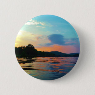 Peach and Blue Sunset on mountain Lake 6 Cm Round Badge