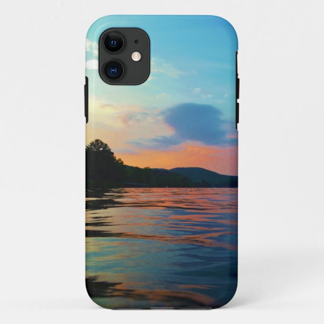 Peach and Blue Sunset on mountain Lake Case-Mate iPhone Case (Back)