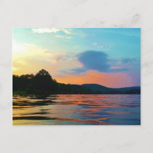 Peach and Blue Sunset on mountain Lake Postcard