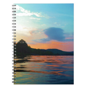 Peach and Blue Sunset on mountain Lake Spiral Notebook