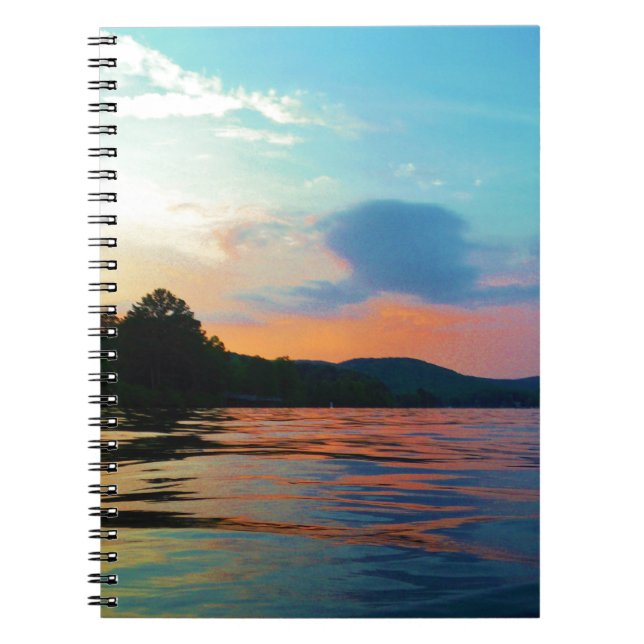 Peach and Blue Sunset on mountain Lake Spiral Notebook (Front)