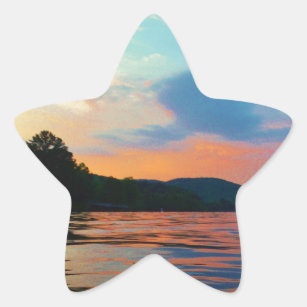 Peach and Blue Sunset on mountain Lake Star Sticker