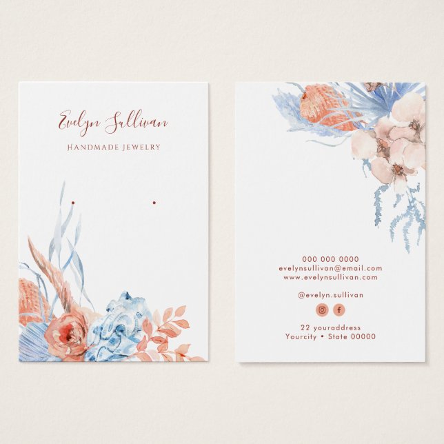Peach and blue tropical earring display card (Front & Back)