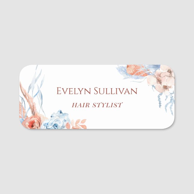 Peach and blue tropical name tag (Front)