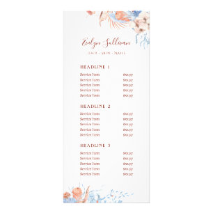 Peach and blue tropical price list rack card