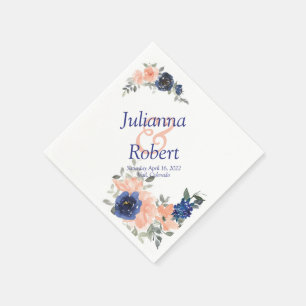 Peach and blue watercolor floral napkins