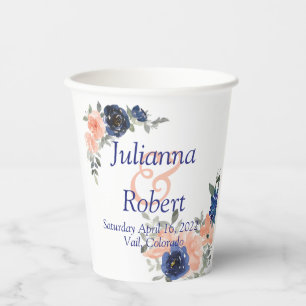Peach and blue watercolor floral  wedding paper cu cups
