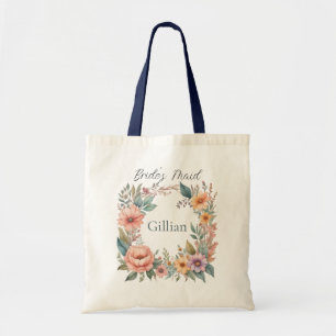 Peach and Blue Wildflowers Bride's Maid  Tote Bag