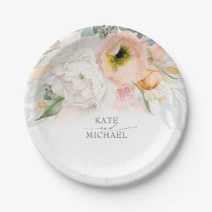 Peach and Blush Pink Floral Wedding Paper Plate