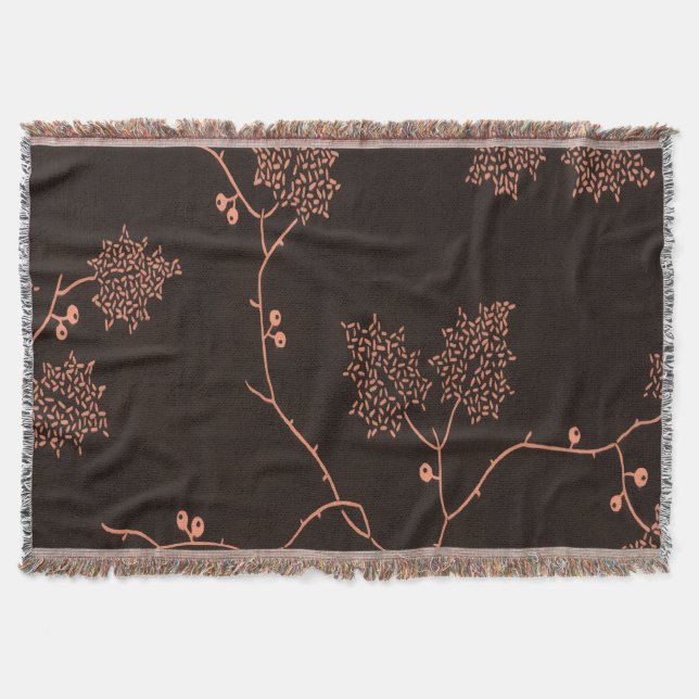 Peach and Brown Botanical Throw Blanket (Front)