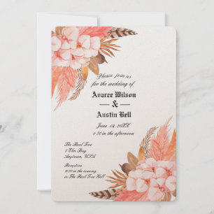 Peach and Brown Pampas Grass Wedding Invitation