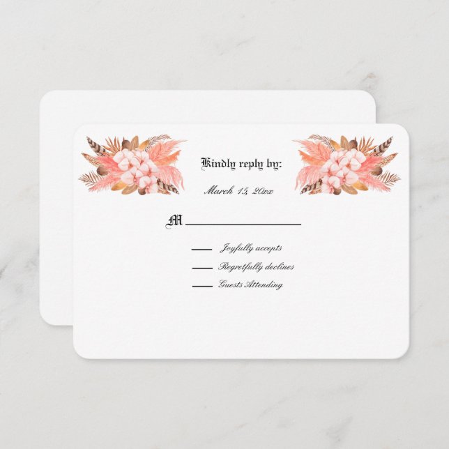 Peach and Brown Pampas Grass Wedding RSVP (Front/Back)