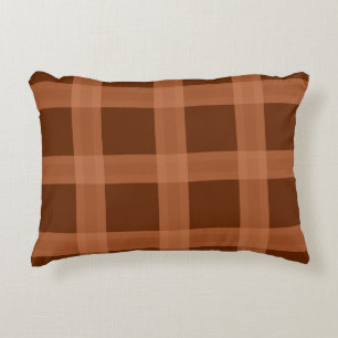 Peach And Brown Plaid Pattern Throw Pillow