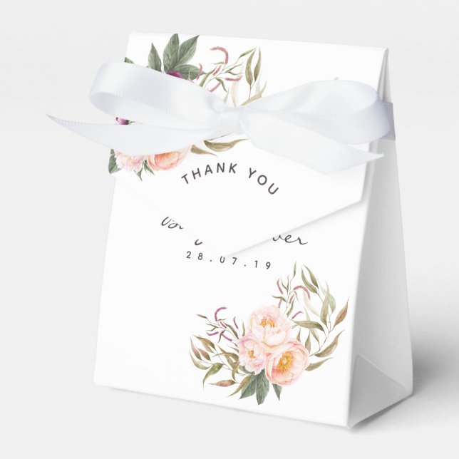 Peach and Burgundy Floral Baby Shower Thank You Favour Box (Front Side)