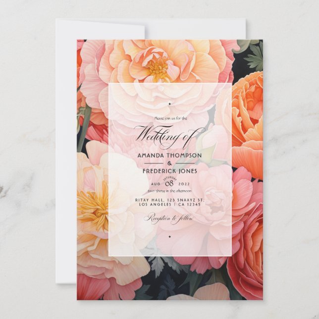 Peach and Coral Floral Wedding Invitation (Front)
