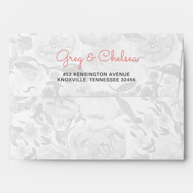 Peach and Coral Flowers Floral Wedding Envelopes (Back (Top Flap))