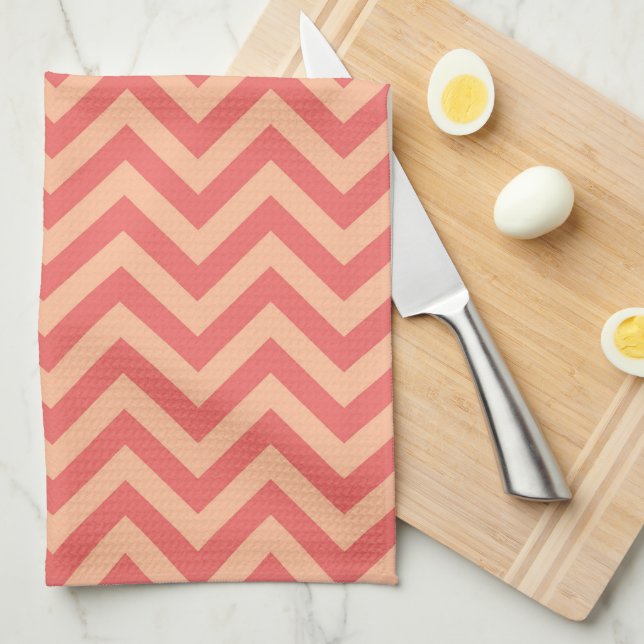 Peach and Cranberry Chevron Tea Towel (Quarter Fold)