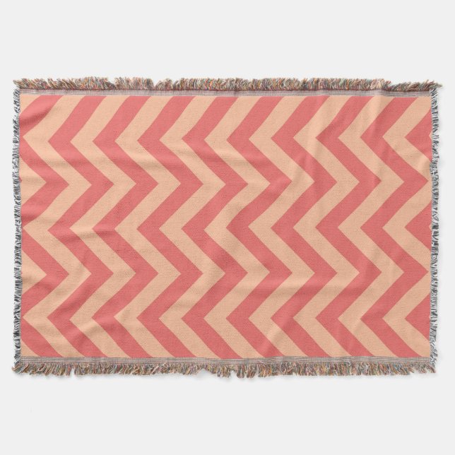 Peach and Cranberry Chevron Throw Blanket (Front)