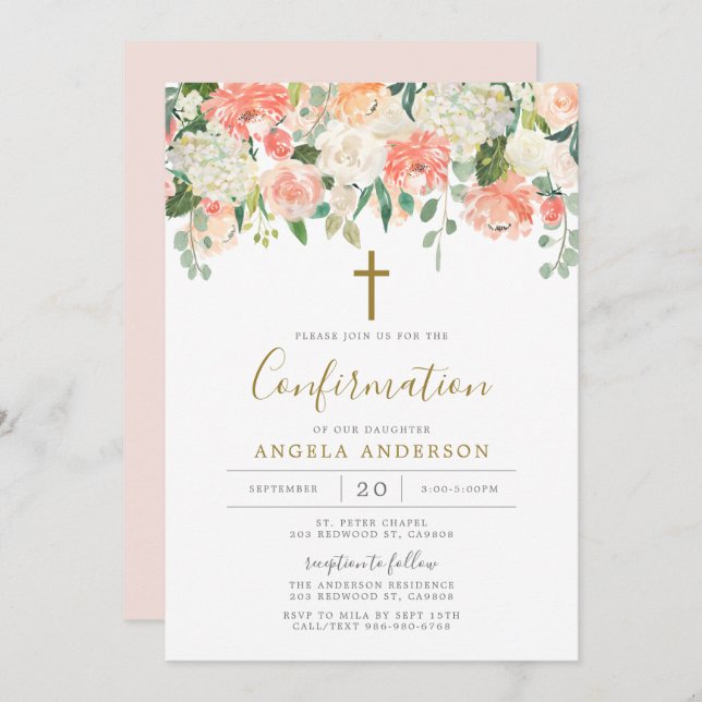 Peach and Cream Confirmation Invitation (Front/Back)