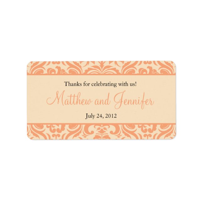 Peach and Cream Damask Wedding Favour Labels (Front)