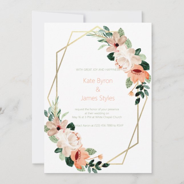 Peach and Cream Floral Wedding Invitation (Front)