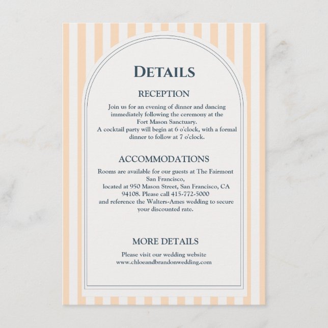 Peach and Cream Striped Wedding  Enclosure Card (Front)