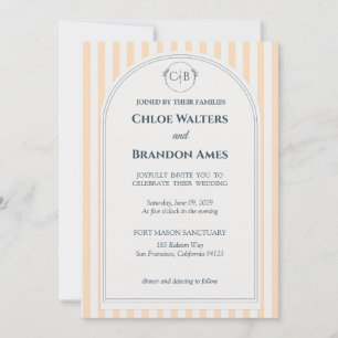 Peach and Cream Striped Wedding Invitation