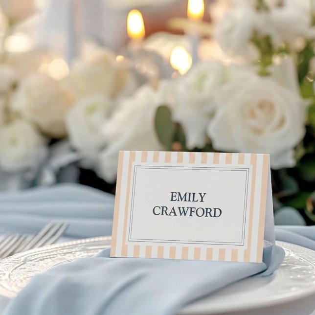 Peach and Cream Striped Wedding  Place Card (Creator Uploaded)