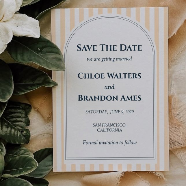 Peach and Cream Striped Wedding Save The Date  (Creator Uploaded)