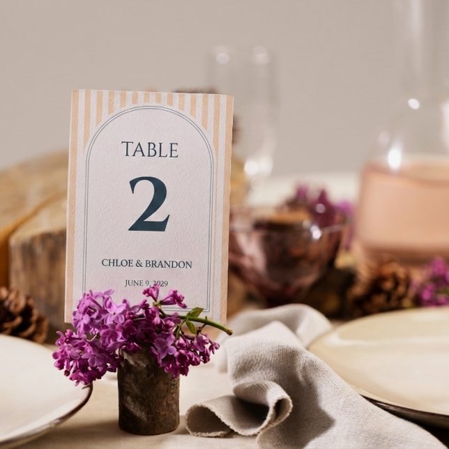Peach and Cream Striped Wedding  Table Number (Creator Uploaded)