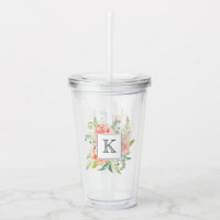 Peach and Cream Watercolor Floral with Monogram