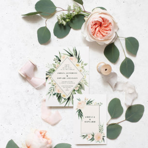 Peach and cream watercolor leaf + foliage wedding