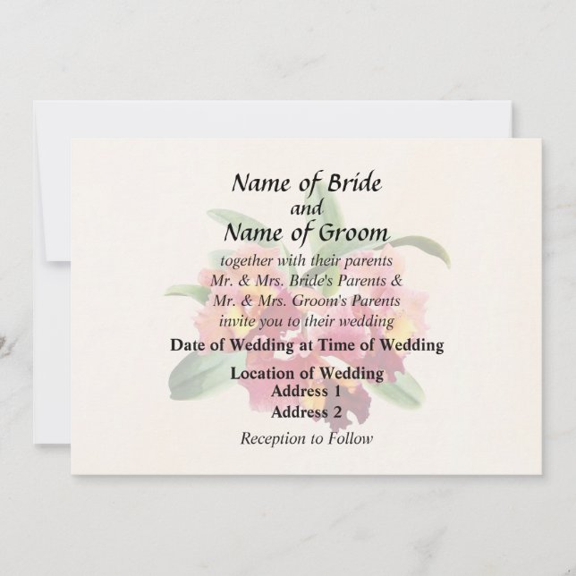 Peach and Crimson Cattleya Orchids Invitation (Front)