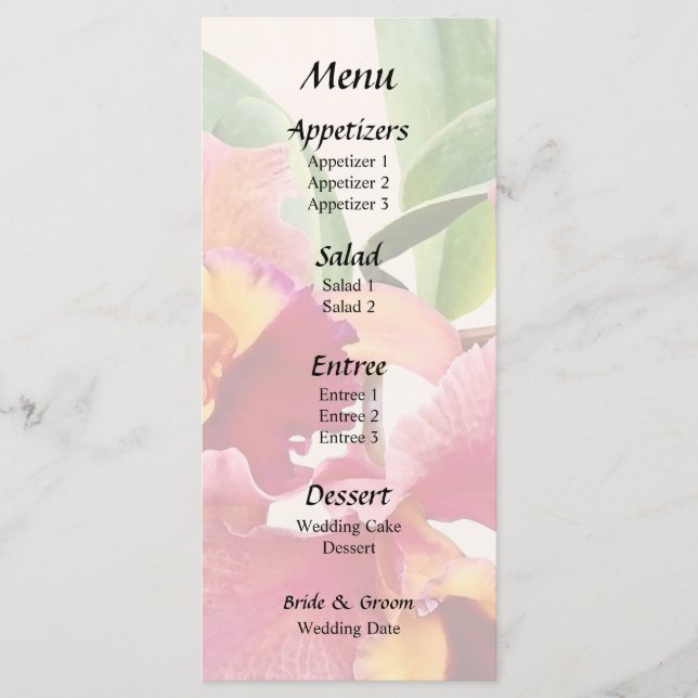 Peach and Crimson Cattleya Orchids Menu (Front)