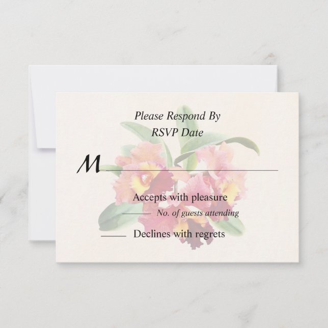 Peach and Crimson Cattleya Orchids RSVP Card (Front)