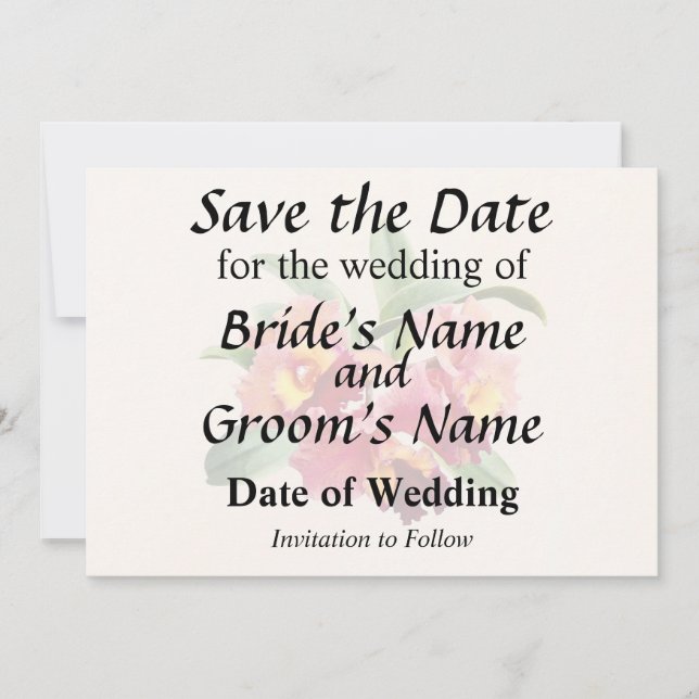 Peach and Crimson Cattleya Orchids Save The Date (Front)