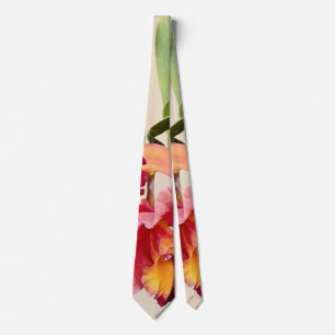 Peach and Crimson Cattleya Orchids Tie
