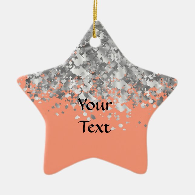 Peach and faux glitter personalised ceramic tree decoration (Front)